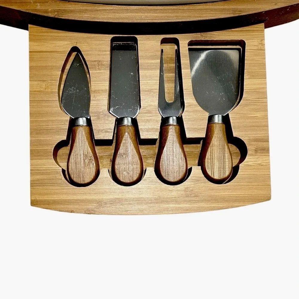 B. SMITH Cheese Board Set - Bamboo Marble w/ Hidden Drawer & 4 Utensils NIB